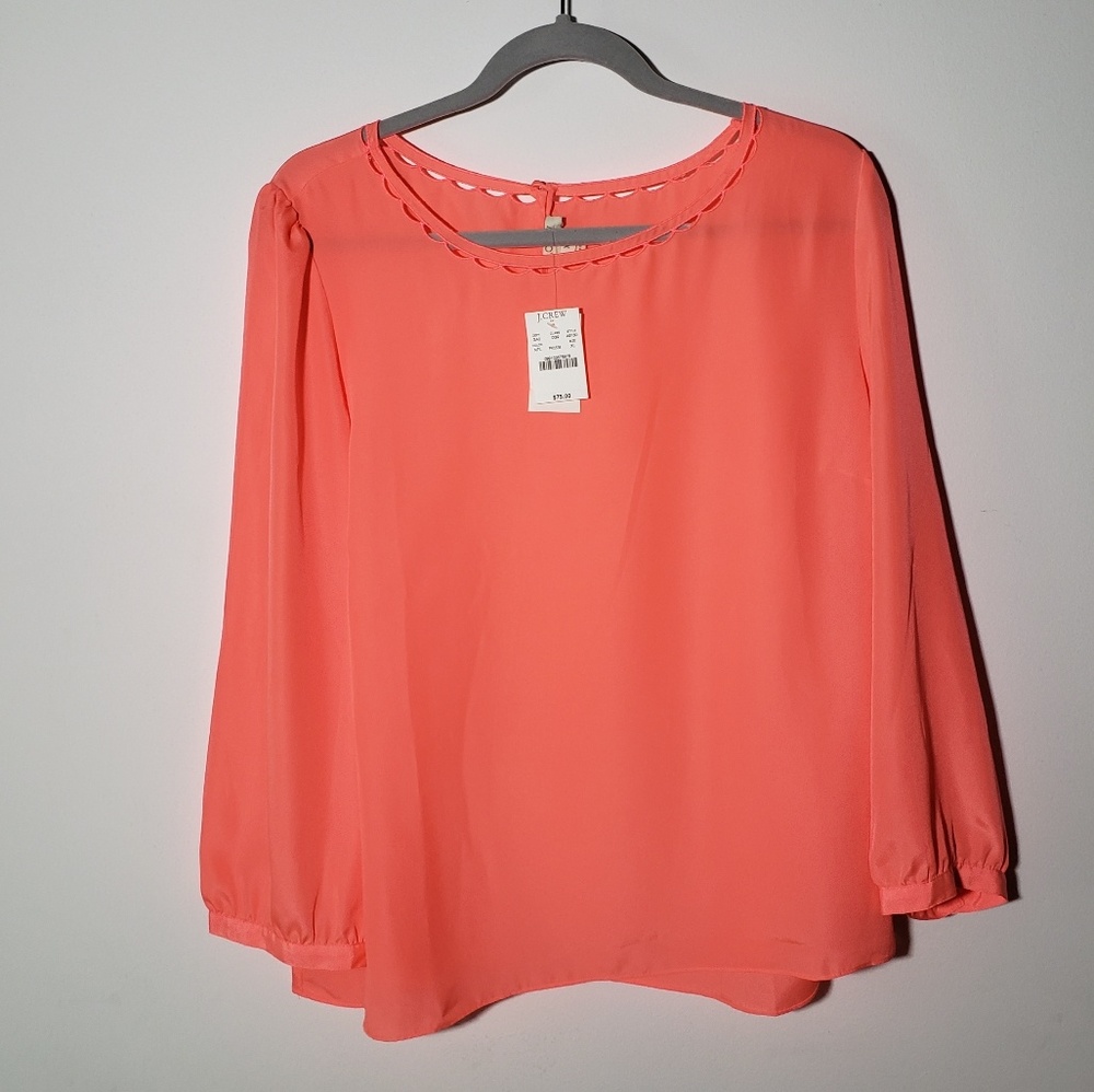 NWT J Crew Flowy Coral Top with Scallop Neckline